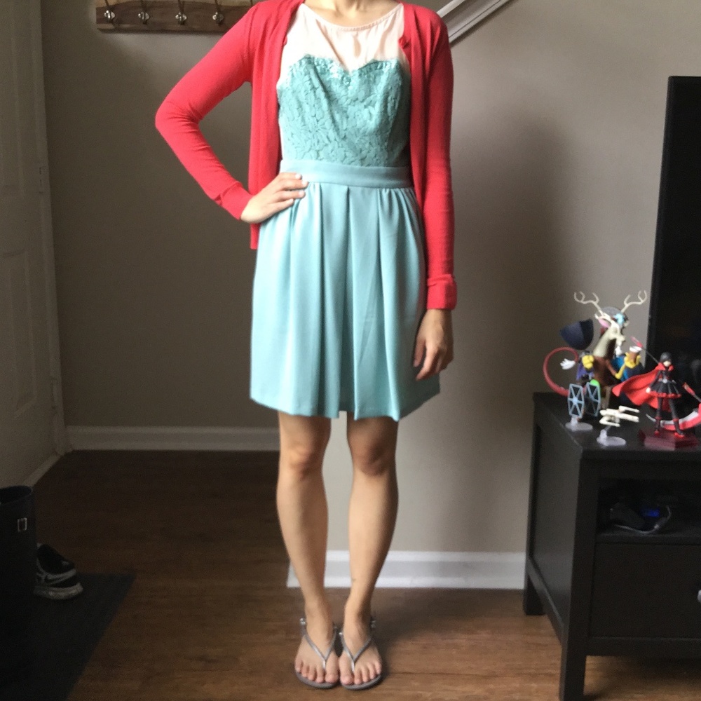 Modcloth Mint Green Floral Lace Dress with POCKETS - Picture 5 of 12